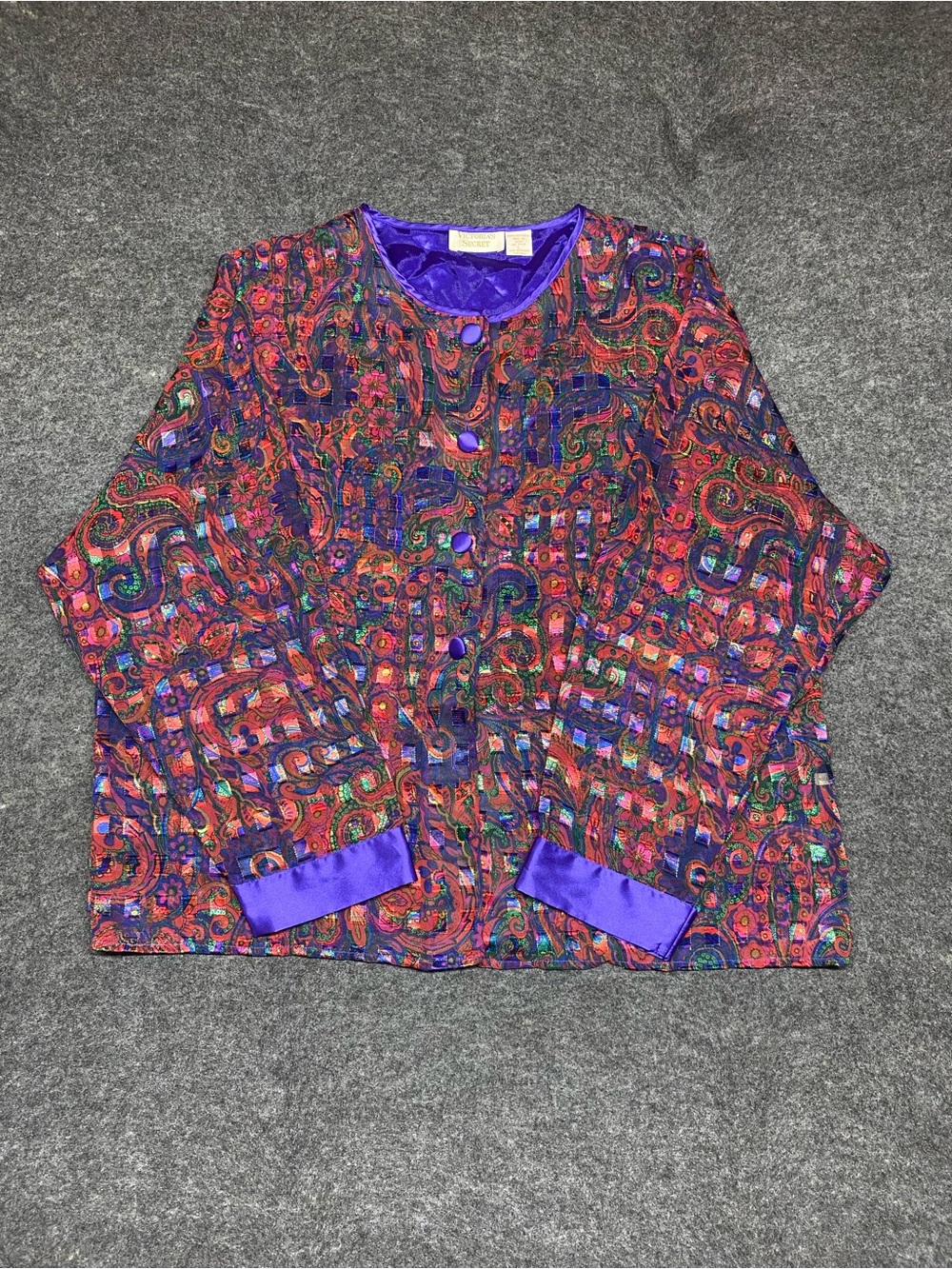 VTG 80s 90s Victoria's Secret Gold Label Jewel Tone Swirl Button Up Shirt L